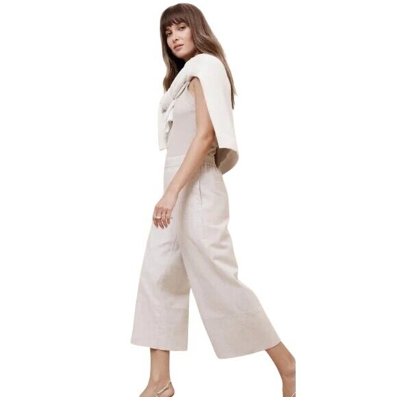 Banana Republic Wide Leg S Cropped Linen Blend Pants Soft Neutral Comfortable - Picture 3 of 16